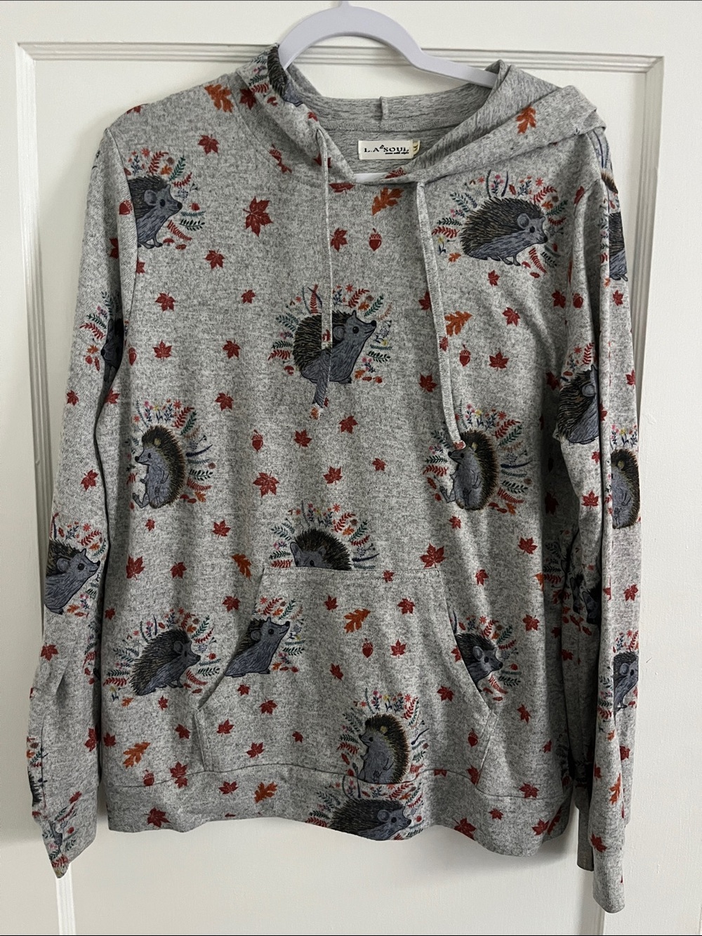 LaSour Grey Crewneck Hoodie with Hedgehog Print